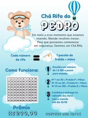 Convite Chá Rifa Ursinho Baloeiro para Editar Online