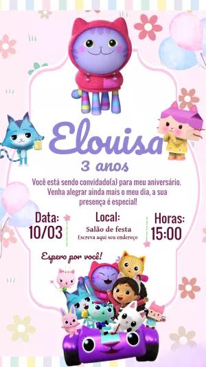 Convite Aniversário A Casa Mágica da Gabby para Editar Online