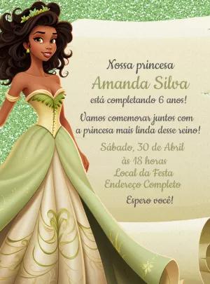 Convite de Aniversário Princesa Tiana para Editar Online