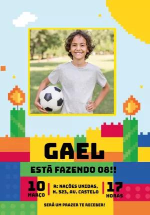 Convite Aniversário Blocos de Montar com Foto para Editar