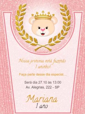 Convite de Aniversário Ursinha Princesa para Editar Online