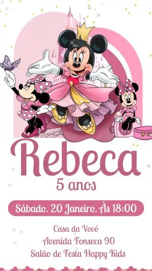 Convite Aniversário Minnie Realeza Rosa para Editar Online