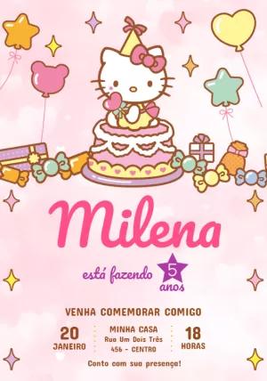 Convite Aniversário Hello Kitty Rosa para Editar Online