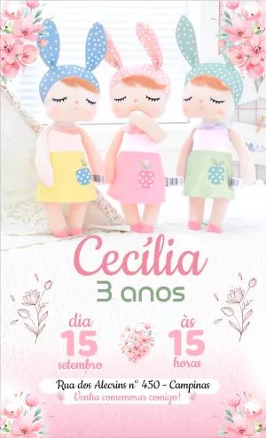 Convite de Aniversário Boneca Metoo para Editar Online