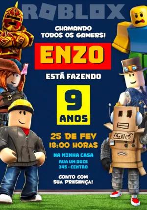 Convite Aniversário Roblox com Personagens para Editar Online