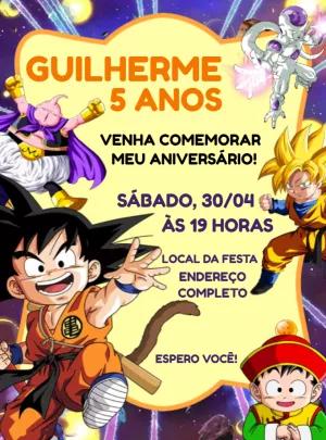 Convite Aniversário Dragon Ball Z com Personagens para Editar