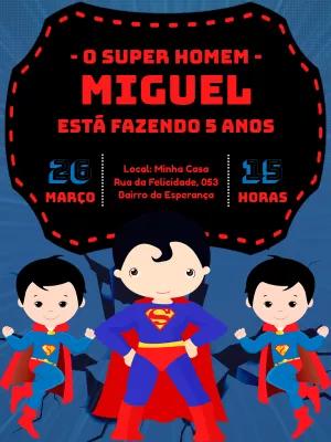 Convite Aniversário Superman Infantil para Editar Online