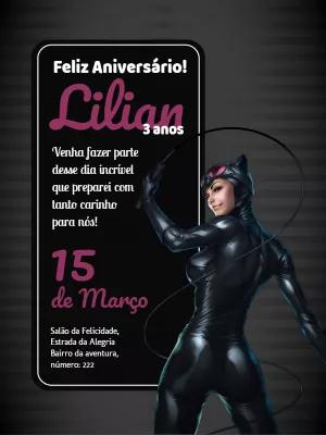 Convite de Aniversário Mulher Gato para Editar Online
