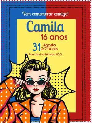 Convite de Aniversário Pop Art Pinup para Editar Online