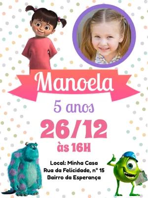 Convite Aniversário Monstros SA com Foto para Editar Online