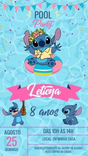 Convite Aniversário Stitch Pool Party para Editar Online