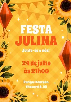 Convite Festa Julina com Girassóis para Editar Online