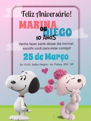 Convite de Aniversário Snoopy e Fifi para Editar Online