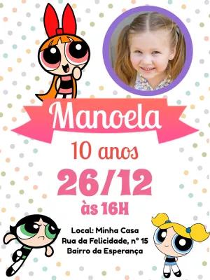Convite Aniversário Meninas Super Poderosas com Foto para Editar