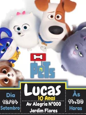 Convite de Aniversário Pets com Personagens para Editar Online