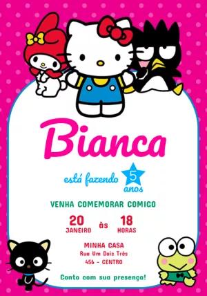 Convite de Aniversário Hello Kitty e Turma Rosa para Editar