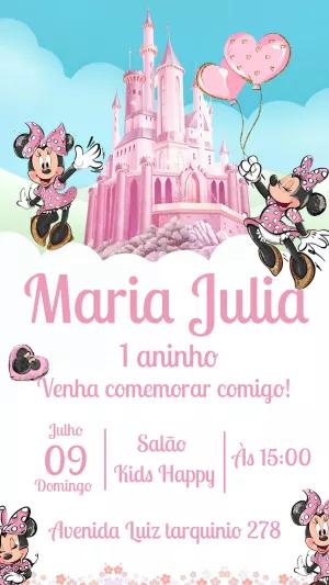 Convite Aniversário Minnie Rosa Princesa para Editar Online