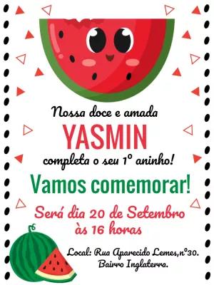 Convite Aniversário Melancia Fofa para Editar e Imprimir