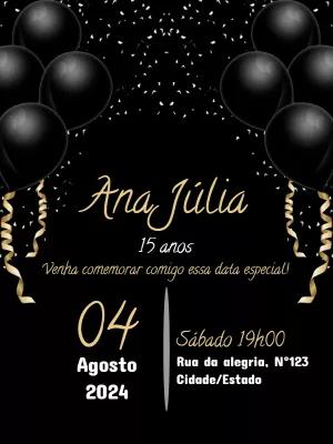 Convite de Aniversário All Black Elegante para Editar Online
