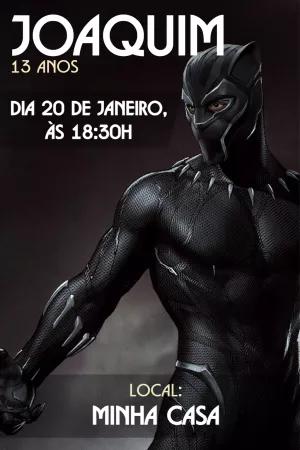 Convite de Aniversário Pantera Negra Editável para Enviar Online