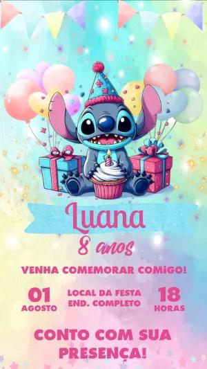 Convite de Aniversário Stitch Editável Online para Imprimir