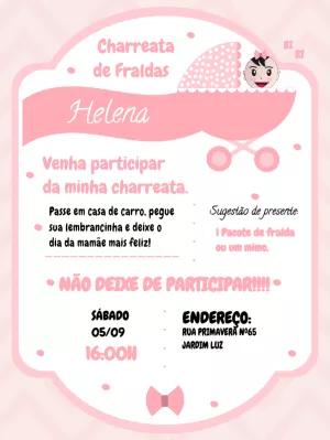Convite Charreata de Fraldas Menina Carrinho para Editar Online