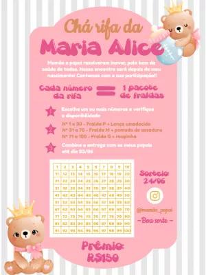 Convite Chá Rifa Ursinha Princesa para Editar Online
