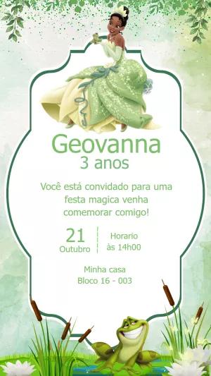 Convite de Aniversário da Princesa Tiana para Editar Online