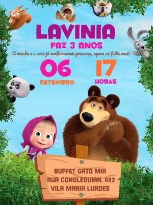 Convite Aniversário Masha e o Urso para Editar Online
