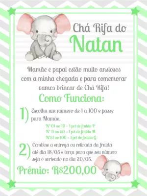 Convite Chá Rifa Elefantinho Verde Editável Online