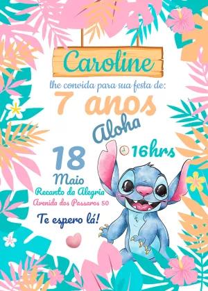 Convite Aniversário Stitch Aquarela para Editar Online