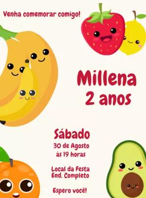 Convite Aniversário Frutinhas Fofas para Editar Online
