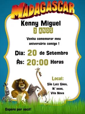 Convite Aniversário Madagascar com Personagens para Editar