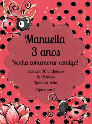 Convite Aniversário Joaninha Fofa para Editar Online