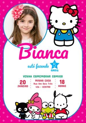 Convite Aniversário Hello Kitty com Foto para Editar Online