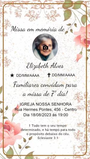 Convite Missa de Sétimo Dia Floral com Foto para Editar Online