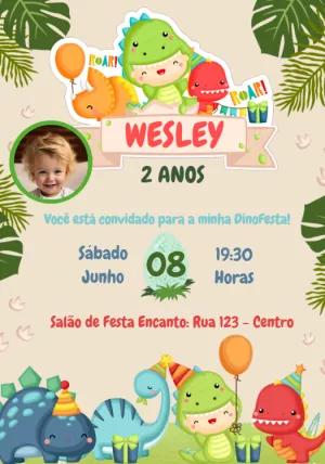 Convite Aniversário Dino Baby com Foto para Editar Online