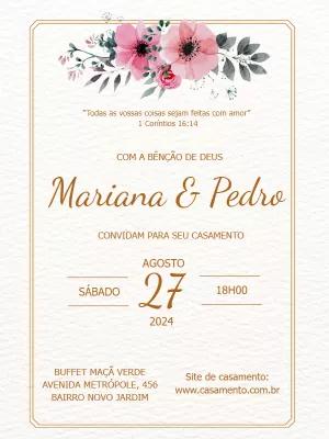Convite de Casamento Floral Aquarela para Editar Online