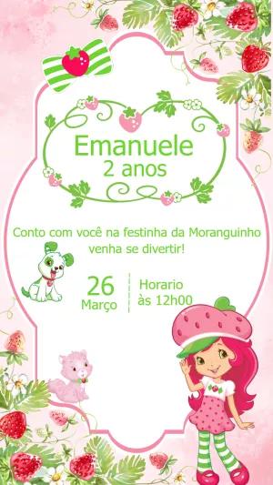 Convite de Aniversário Moranguinho com Personagens para Editar