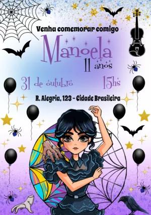 Convite de Aniversário Wandinha Adams Editável Online