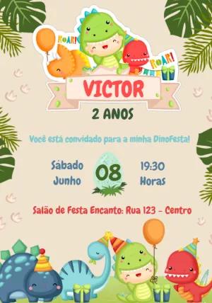 Convite de Aniversário Dinossauro Baby para Editar Online