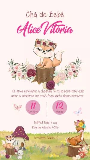 Convite Chá de Bebê Raposinha do Bosque para Editar Online