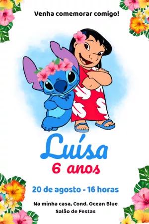 Convite de Aniversário Lilo e Stitch para Editar Online