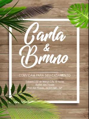 Convite de Casamento Rústico com Folhagem para Editar Online
