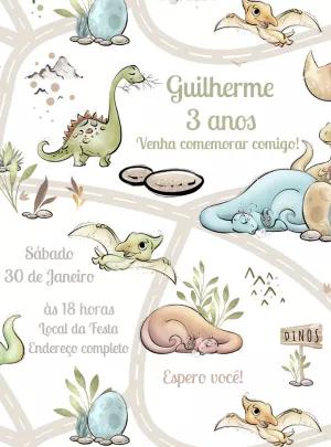 Convite Aniversário Dinossauros Fofos para Editar Online