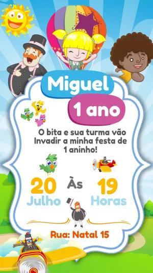 Convite Aniversário Mundo Bita com a Turma para Editar Online
