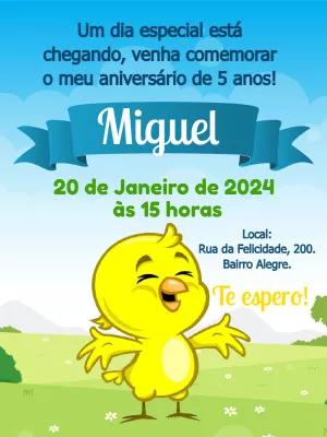 Convite de Aniversário Pintinho Amarelinho para Editar