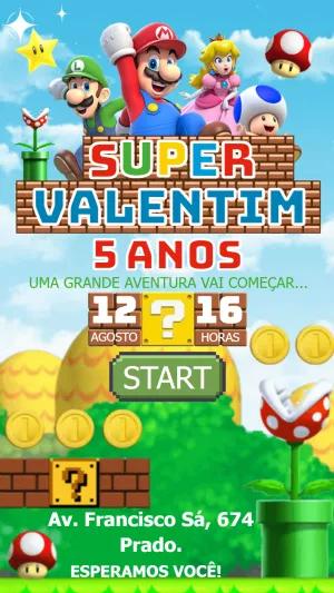 Convite de Aniversário Super Mario com Personagens para Editar