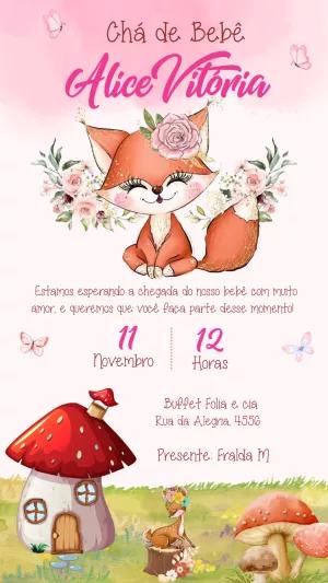 Convite Chá de Bebê Bosque Raposa para Editar Online