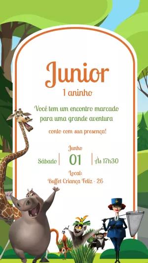 Convite de Aniversário Madagascar com Personagens para Editar